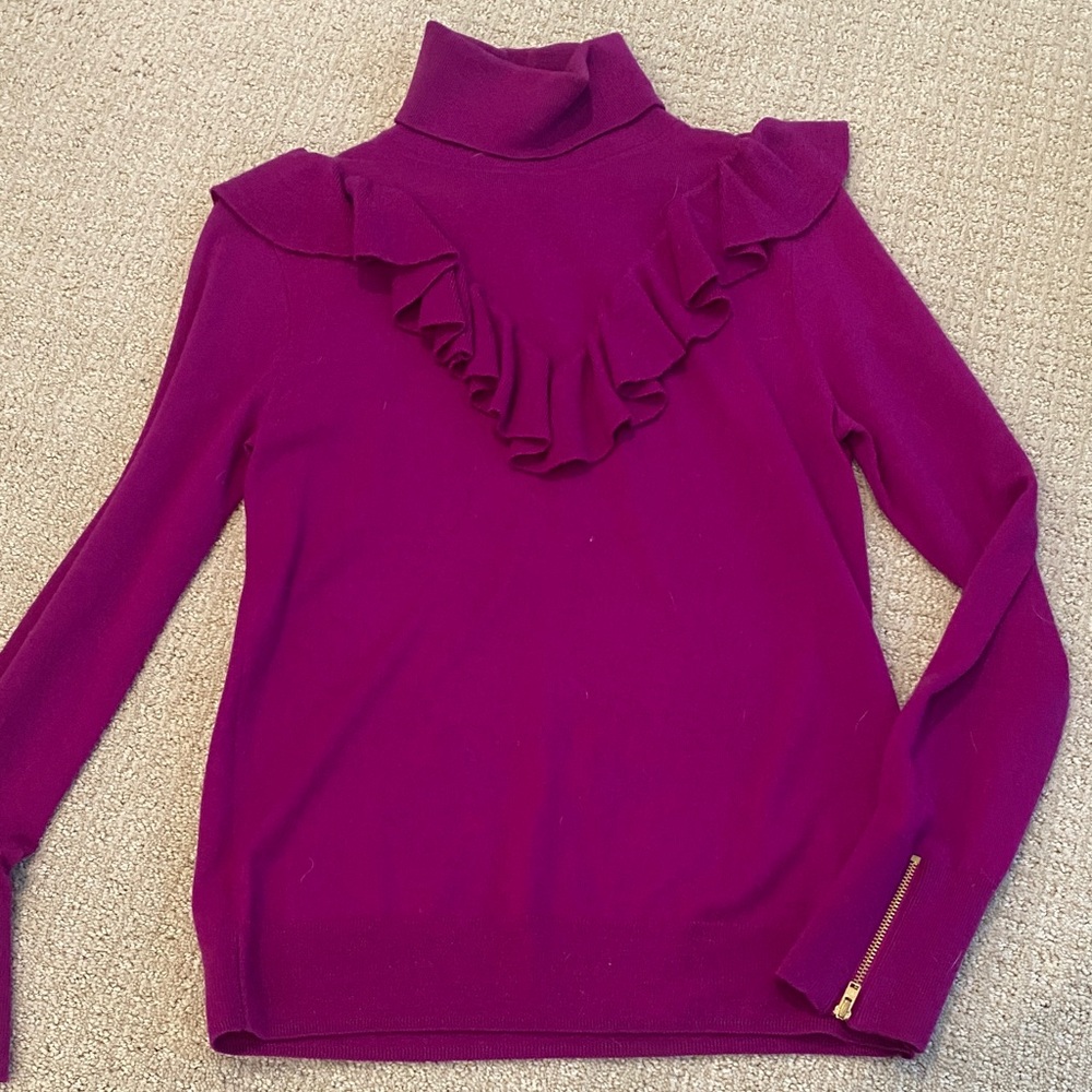J. Crew Purple Ruffled Turtleneck Sweater